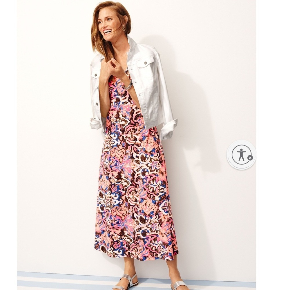 Talbots Pink Paisley Floral Cotton Modal Sleeveless Maxi Dress Womens Medium